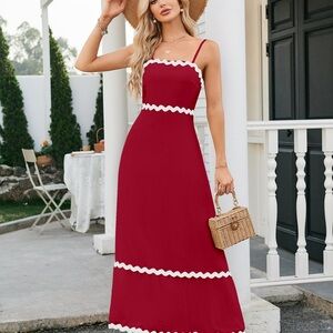 Chic Burgundy Mini Dress with White Accents